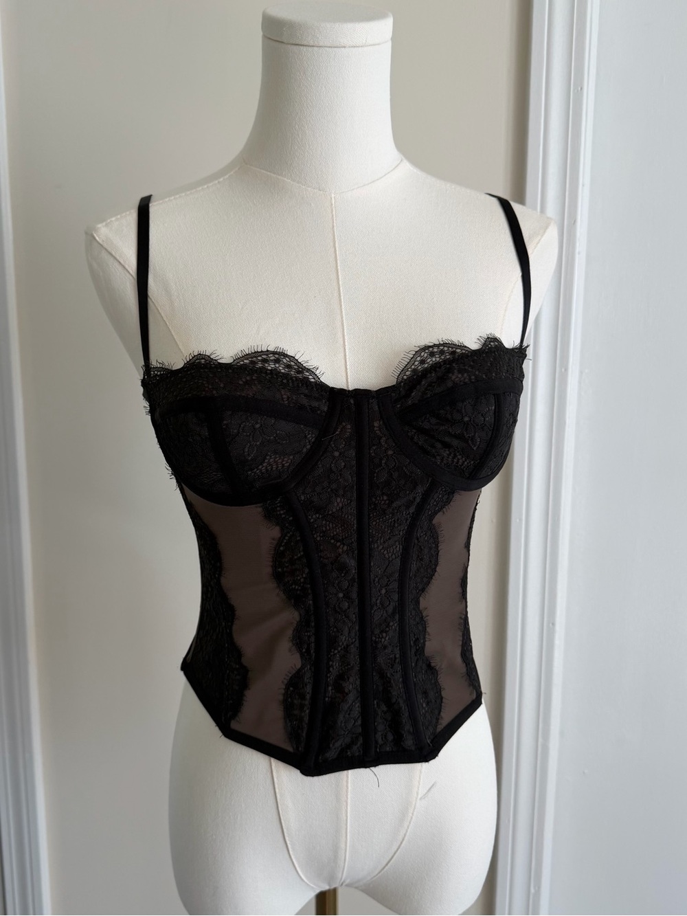 Urban Outfitters Out From Under Tan & Black Lace Corset Tank Top Blouse